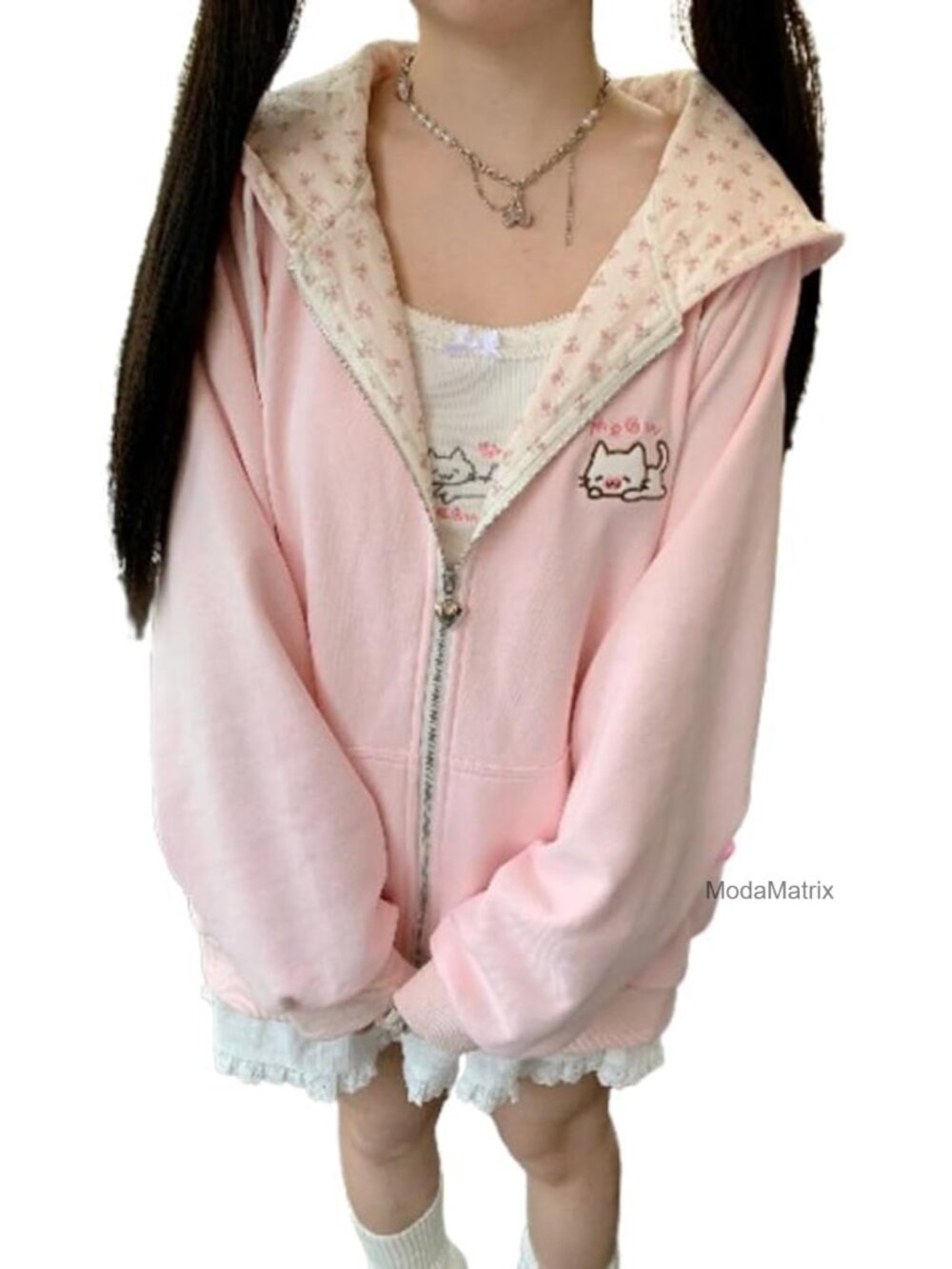 Lightweight Zip-Up Oversized Hoodie Cat Ear Kawaii Y2K